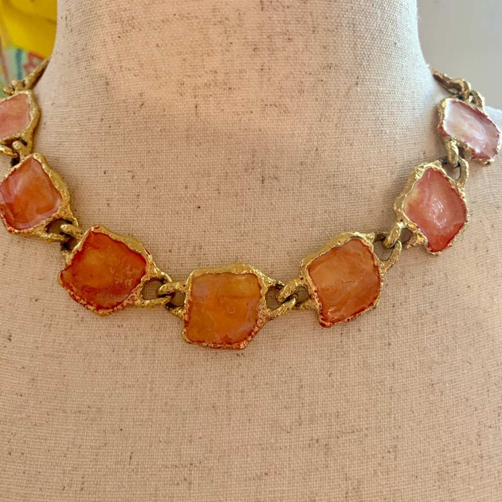 VTG Enamel and Gold, Chunky Link Necklace, 18”
